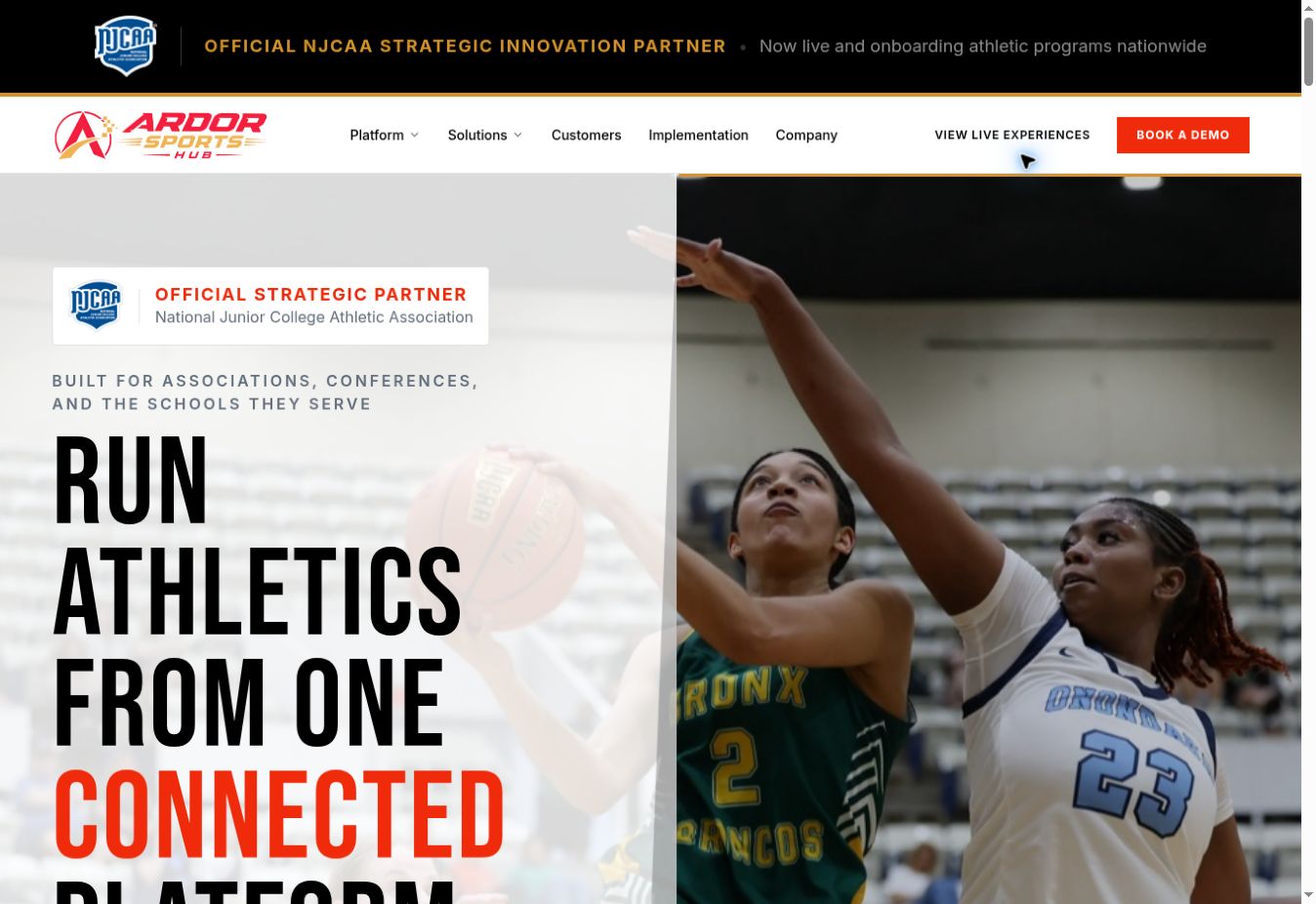 Current homepage of Ardor Sports Hub
