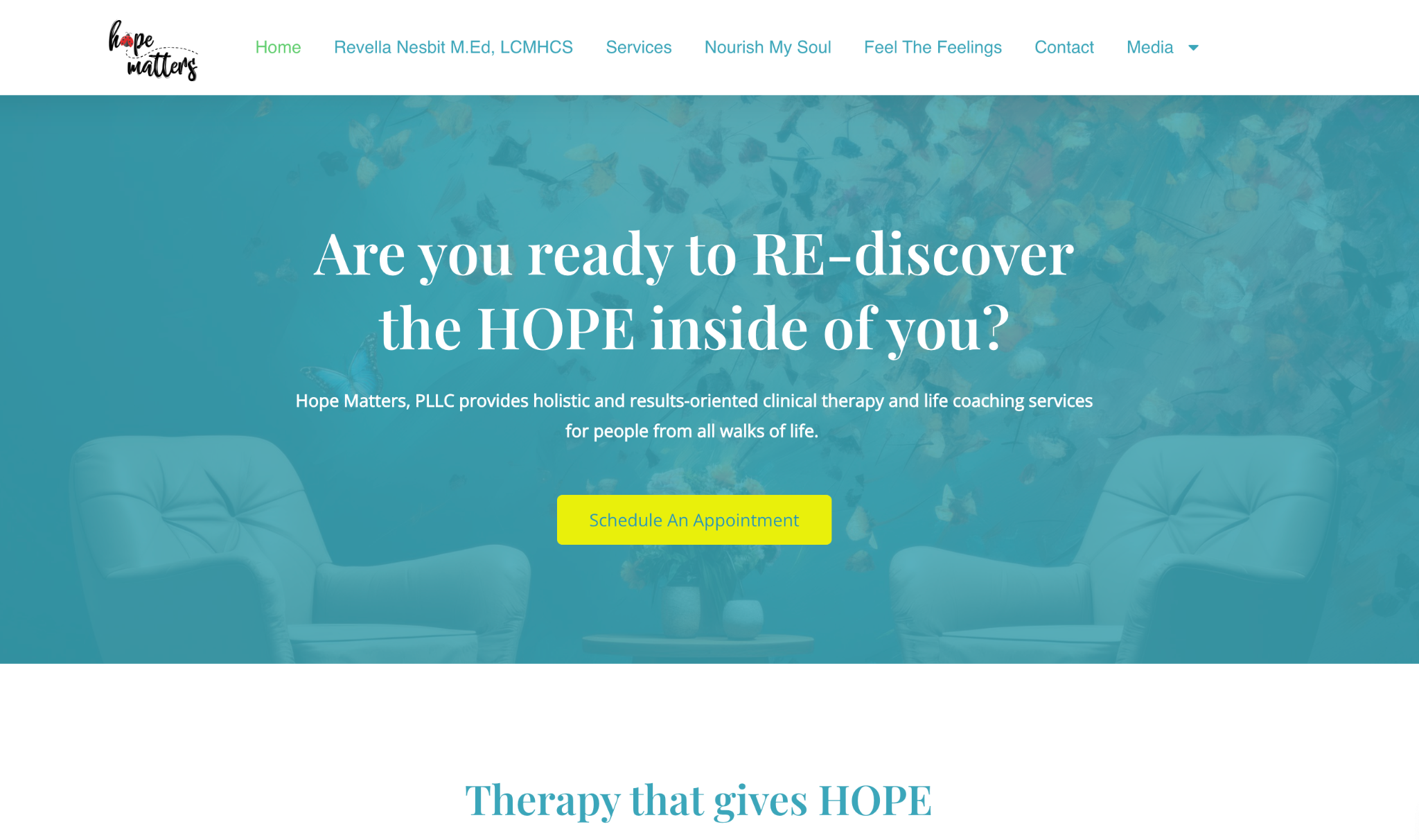 Current homepage of Hope Matters PLLC