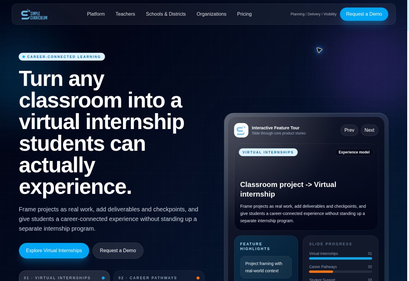 Current homepage of Simple Curriculum
