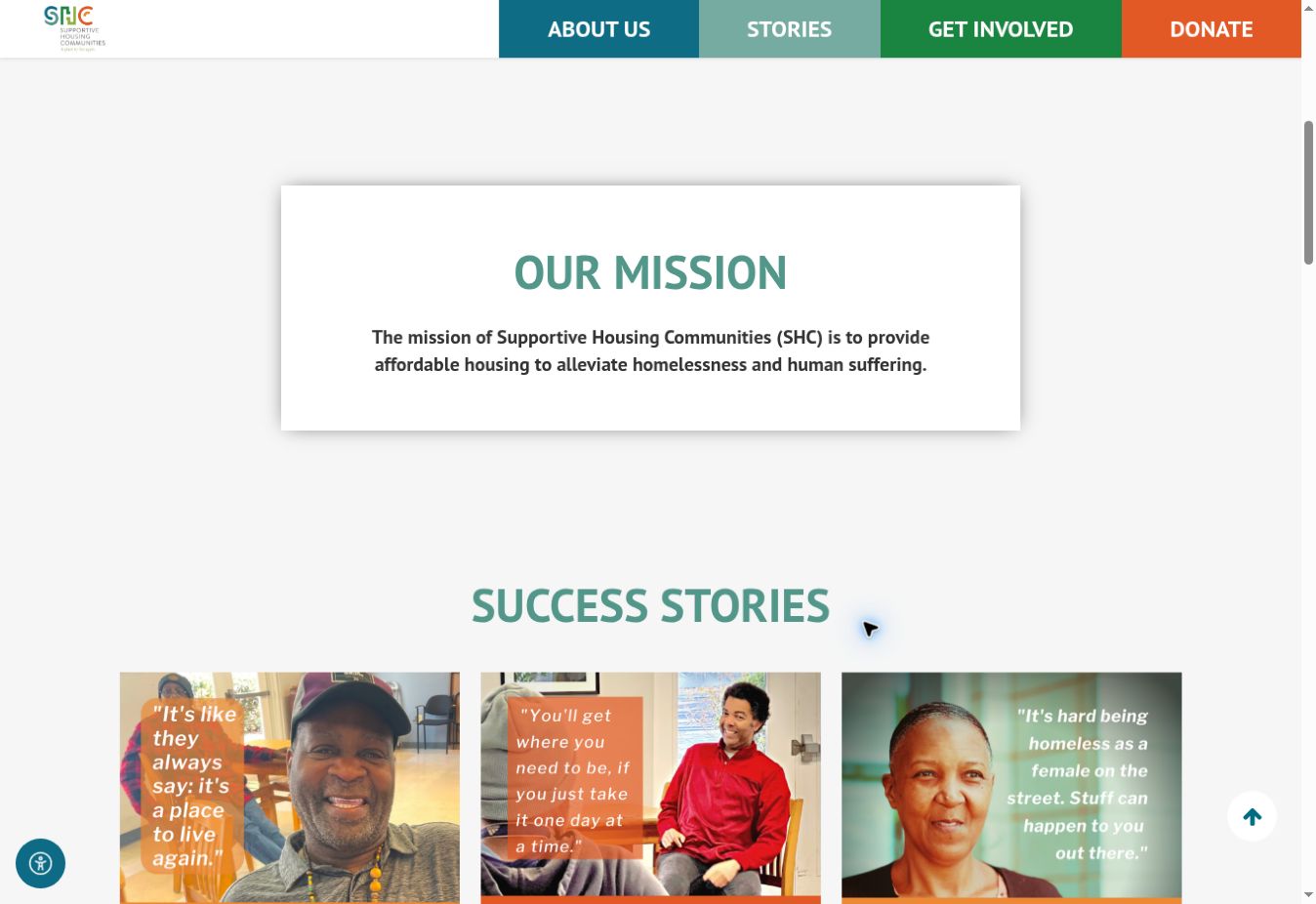 Current homepage of Supportive Housing Communities