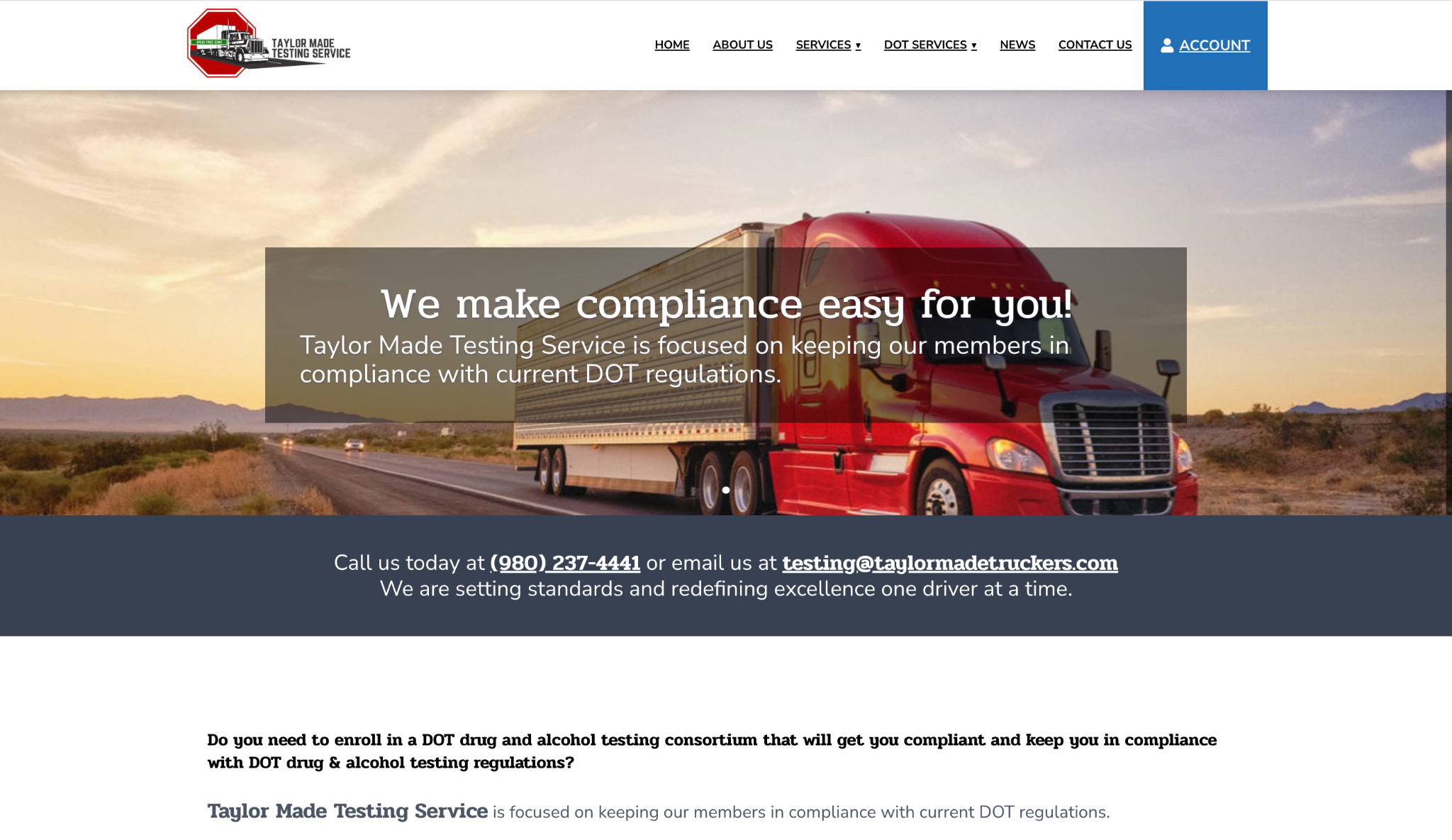 Current homepage of Taylor Made Testing